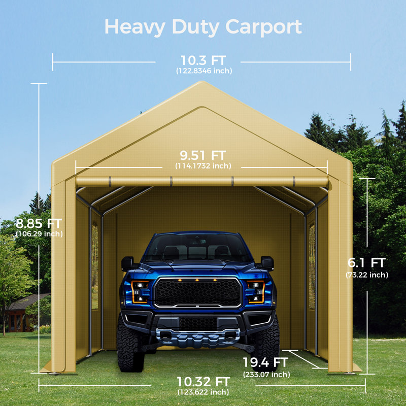 10 Ft. W X 20 Ft. D Heavy Duty Carport Portable Garbage, Brown