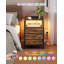 Bedside Table with LED Lights and Charging Station, Bedside Cabinet with 3 Fabric Storage Drawers and Shelves, Nightstand with USB Ports & TypeC for Bedroom, Livingroom -615280072