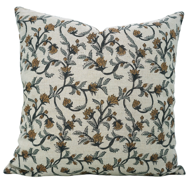 Housse de coussin en lin pur Fabcline, imprimé en bloc, Rouille, Square, H 20 po x l 20 po