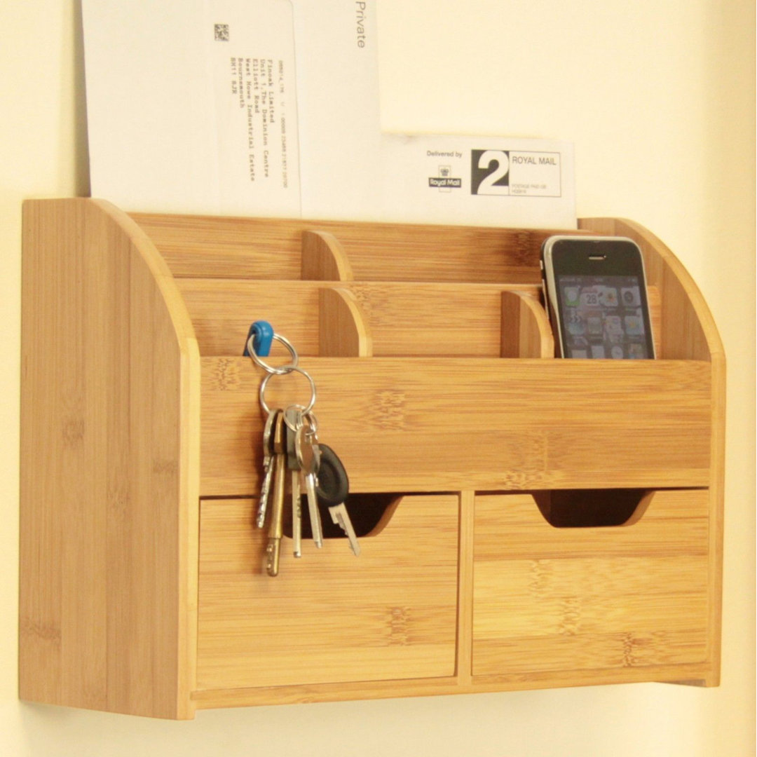 Bamboo Wall Mounted Letter Holder  Key Hooks