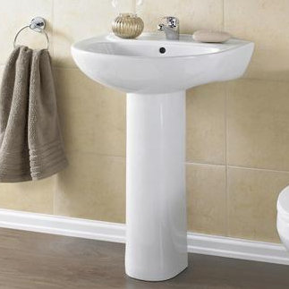Belfry Bathroom Elson 190mm White Vitreous China U-Shaped Full Pedestal Basin Bathroom Sink with Overflow