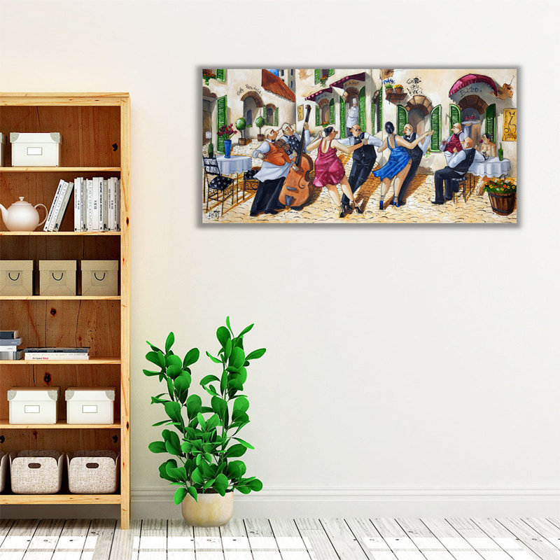 «Dancing at Cafe da Vinci», reproduction d'art sur toile, H 15 po x l 30 po