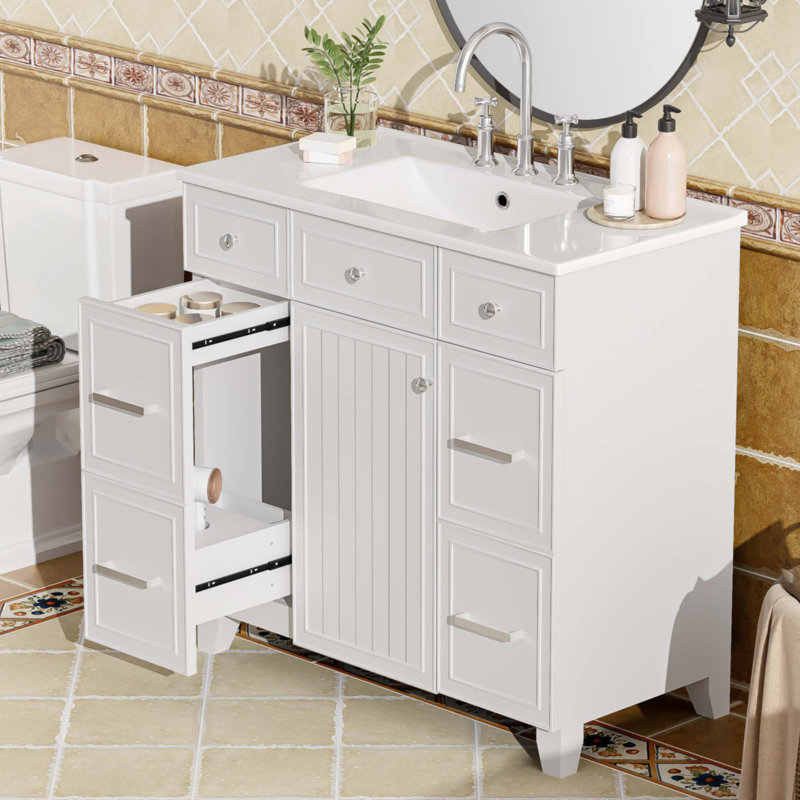 Meuble-lavabo 36 po avec lavabo en céramique, Blanc
