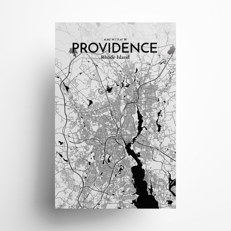 Providence, carte de la ville, impression, H 17 po x l 11 po, Noir et blanc