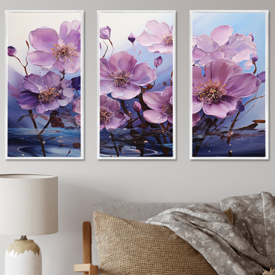 Violet Flower Meadow Harmony I - Flower Field Wall Art Living Room Set