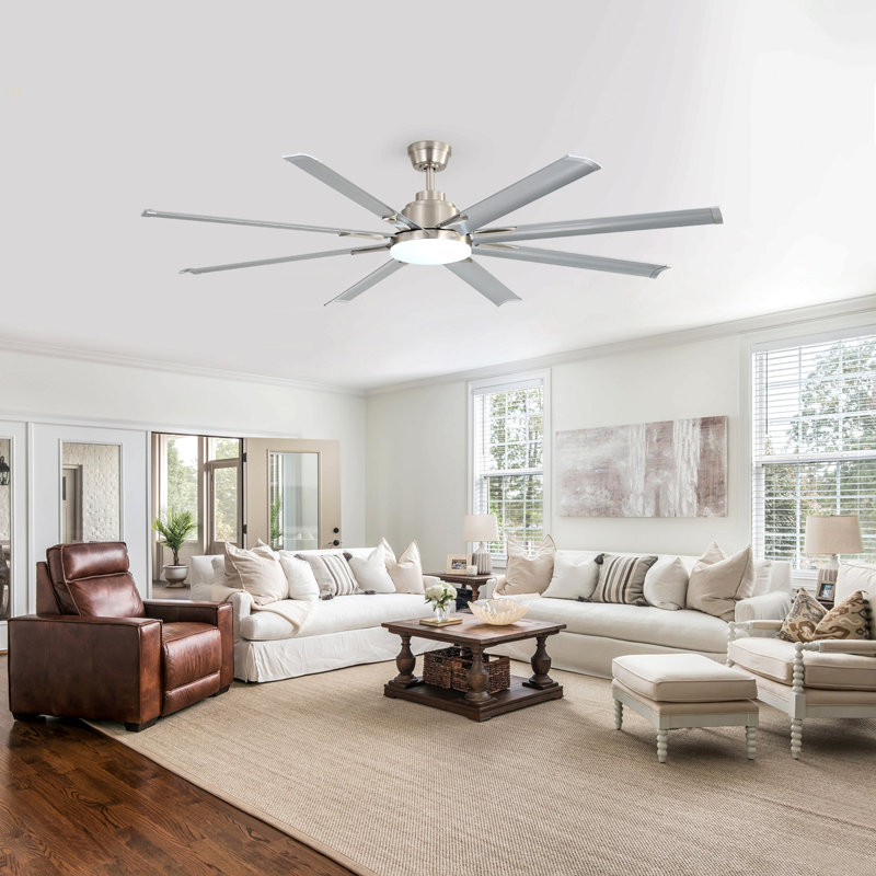 84-Inch DC Motor Ceiling Fan With Dimmable Light And 8-Blade Aluminum Silver Blades