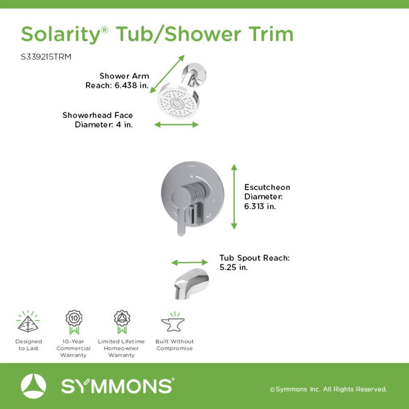 Solarity Hydromersion Single Handle Tub And Shower Faucet Trim Kit With Integral Diverter, Polished Chrome
