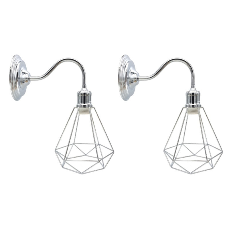 Industrial Wall Light Fixture – Modern Wire Cage Wall Sconce With E27 Holder – Vintage Geometric Design, Satin Nickel