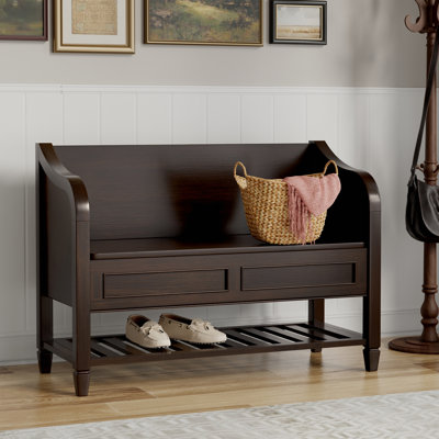 Banc de rangement d'entrée en bois massif l 42 po avec couvercle relevable, deux compartiments et tablette inférieure ouverte Connaught