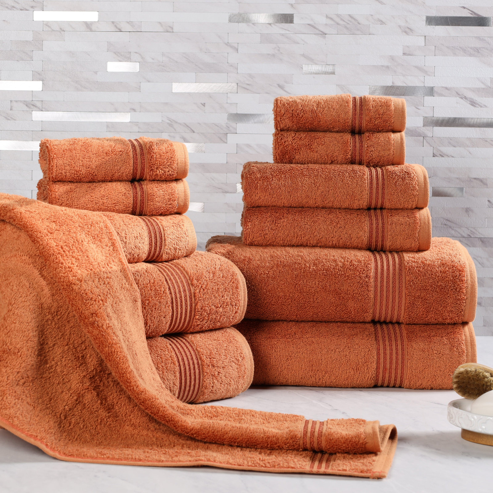 Guadlupe 12-Piece Egyptian Cotton Towel Set, Caramel Brown
