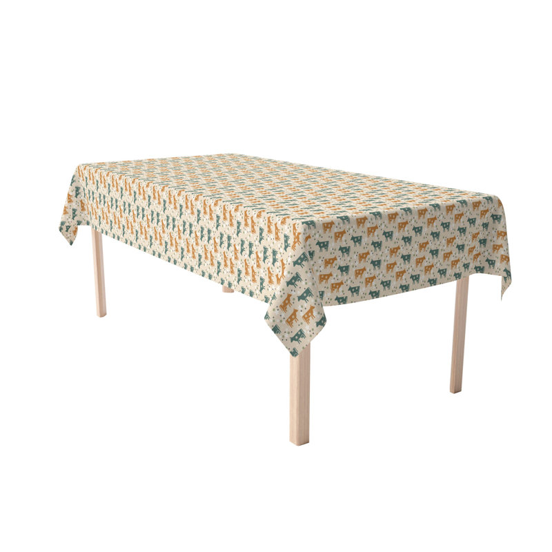 Rectangular Tablecloth, 100% Cotton, Cattle With Flowers, 120" x 60"