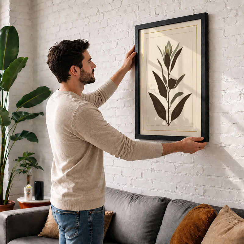 Single Stem Study Botanical - Framed Print, A2 - 59.4 x 42.0 cm, Oak
