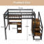 Lit mezzanine double avec bureau, garde-robe et escalier - structure en métal lourd, support de rangement, tablettes et station de charge