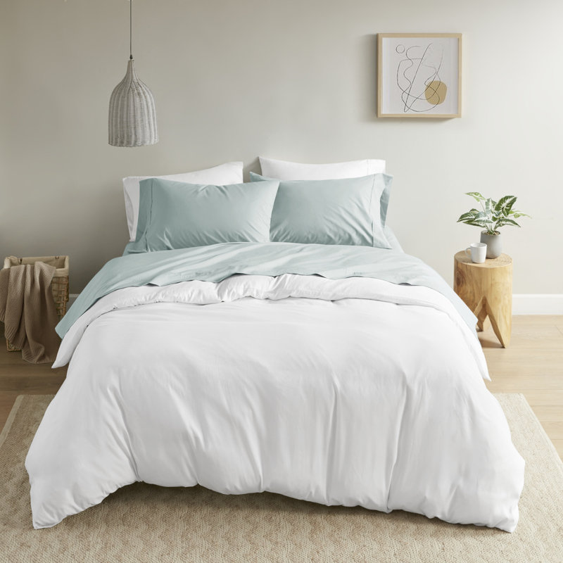 Peached Percale 200 Thread Count Relaxed Cotton Percale Sheet Set, Twin, Aqua