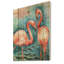 Flamants roses dans l'eau bleue I - impression campagnarde sur bois de pin naturel-58677161