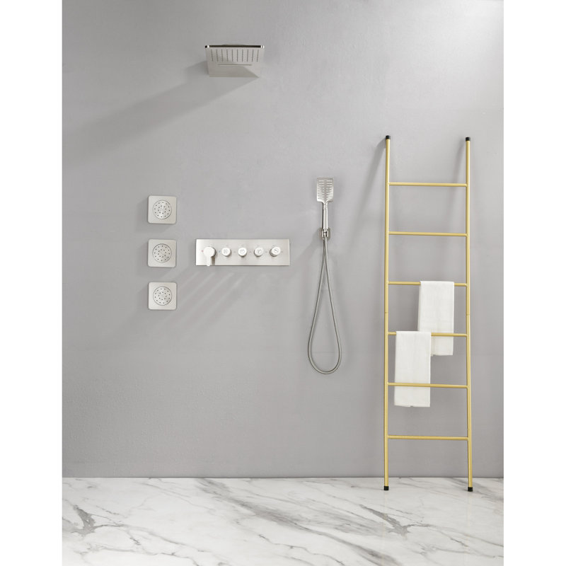 Douchette à 3 jets et douche à main en nickel brossé, système de douche mural pour douches de luxe, baignoire