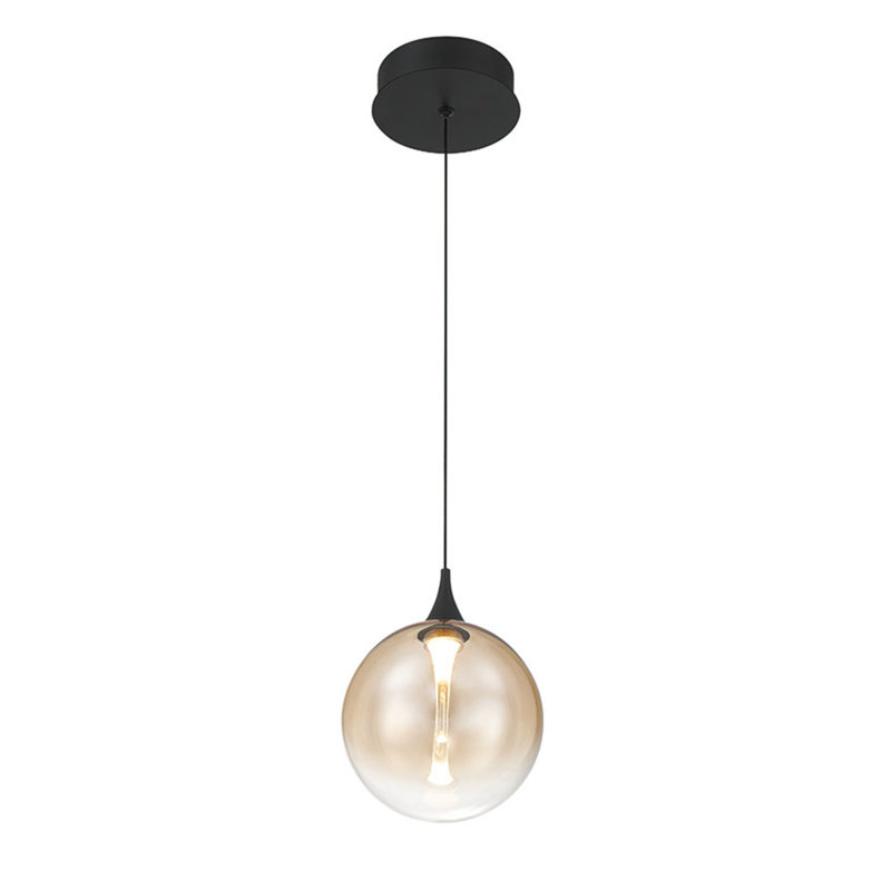 Iissa, luminaire suspendu, 6 po, noir mat, verre ambré, Clair