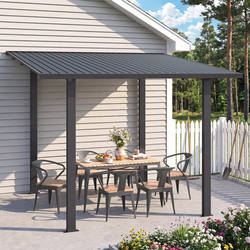 3m x 2.4m Wall Mounted Lean To Metal Hardtop Pergola Awning Rust Resistant Waterproof