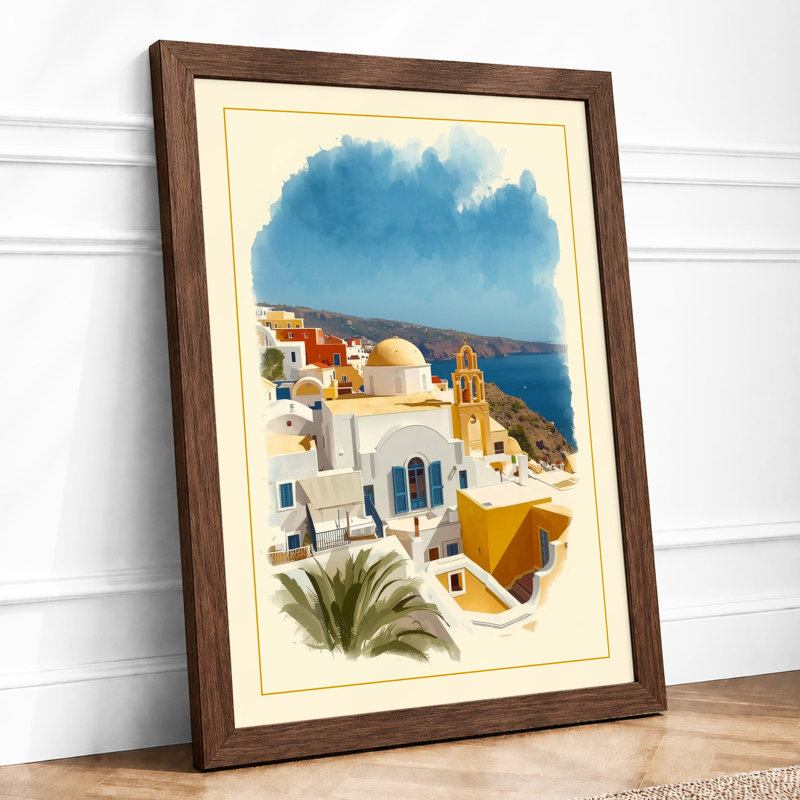Mediterranean Village Coastal - Framed Print, A3 - 42.0 x 29.7 cm, Walnut