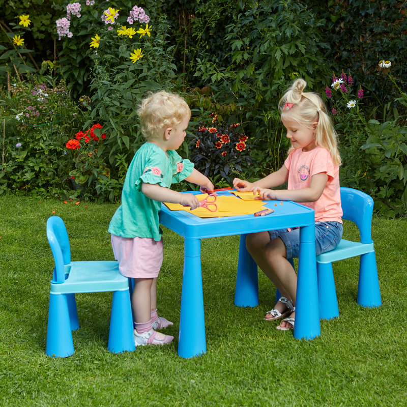 Kids Plastic Table and Two Chairs Set, Blue