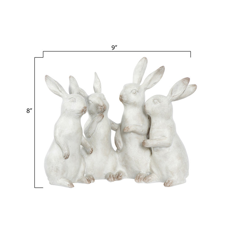 Barraza Whitewashed Polyresin Bunny Rabbit Quartet Figurine