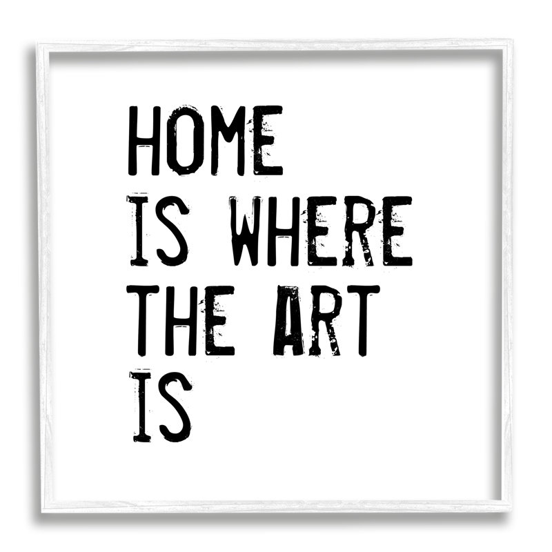 Maison où l'art est patiné, texte de style timbre, H 17 po x l 17 po x P 1,5 po, Giclée encadrée blanc bord de mer