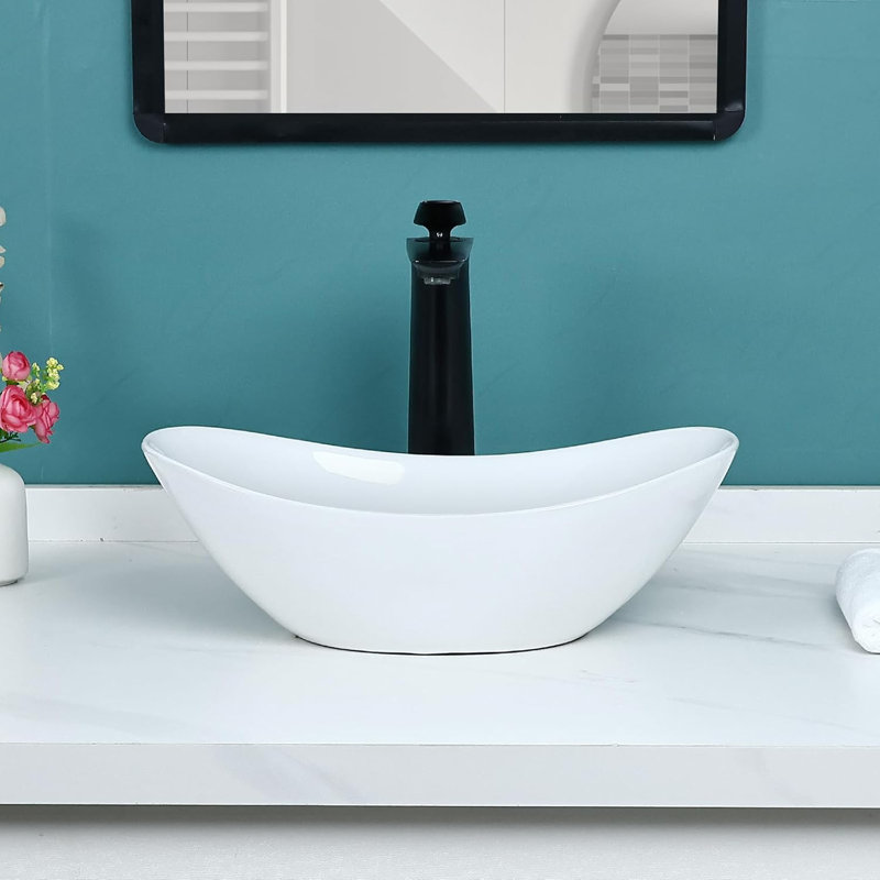 Davivy 16.5'' X 11.0'' White Oval Vessel Sink With Pop Up Drain Small Oval Bathroom Vessel Sinks