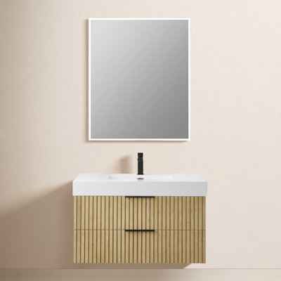 Livia 36" Wall-mounted Single Bathroom Vanity with White Artificial Drop-in Sink with Mirror