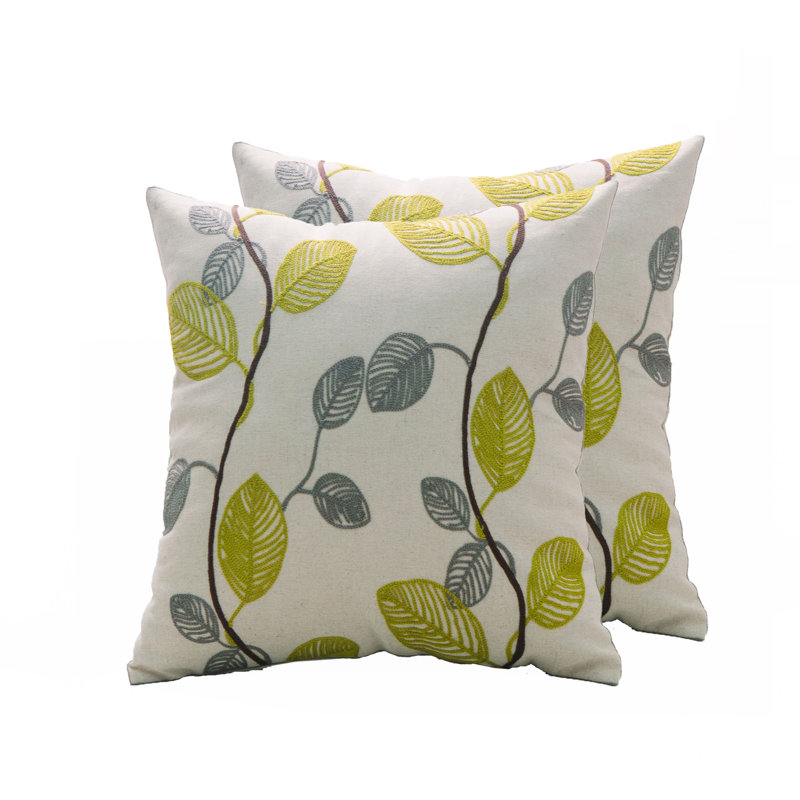 Housse de coussin feuille carrée, Citron / gris