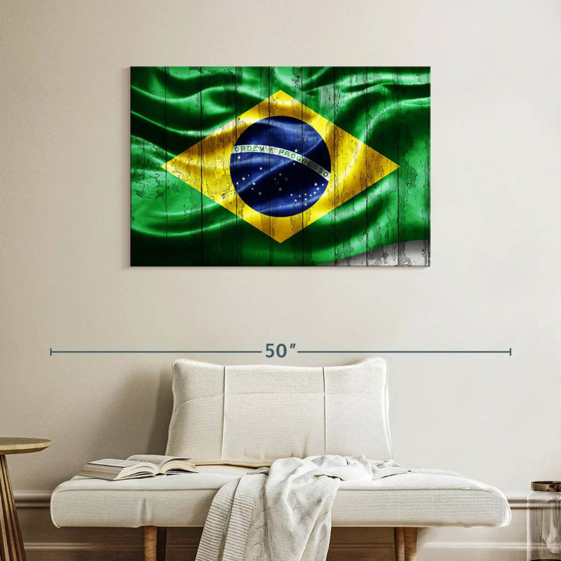 Drapeau du Brésil en bois grunge, H 26 po x l 39 po