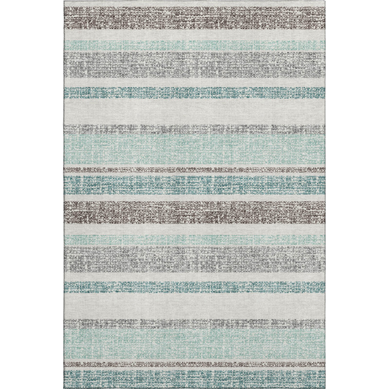 Premium Machine Washable Mayfield AMF2122 Striped Rug, Teal, 9' x 12'