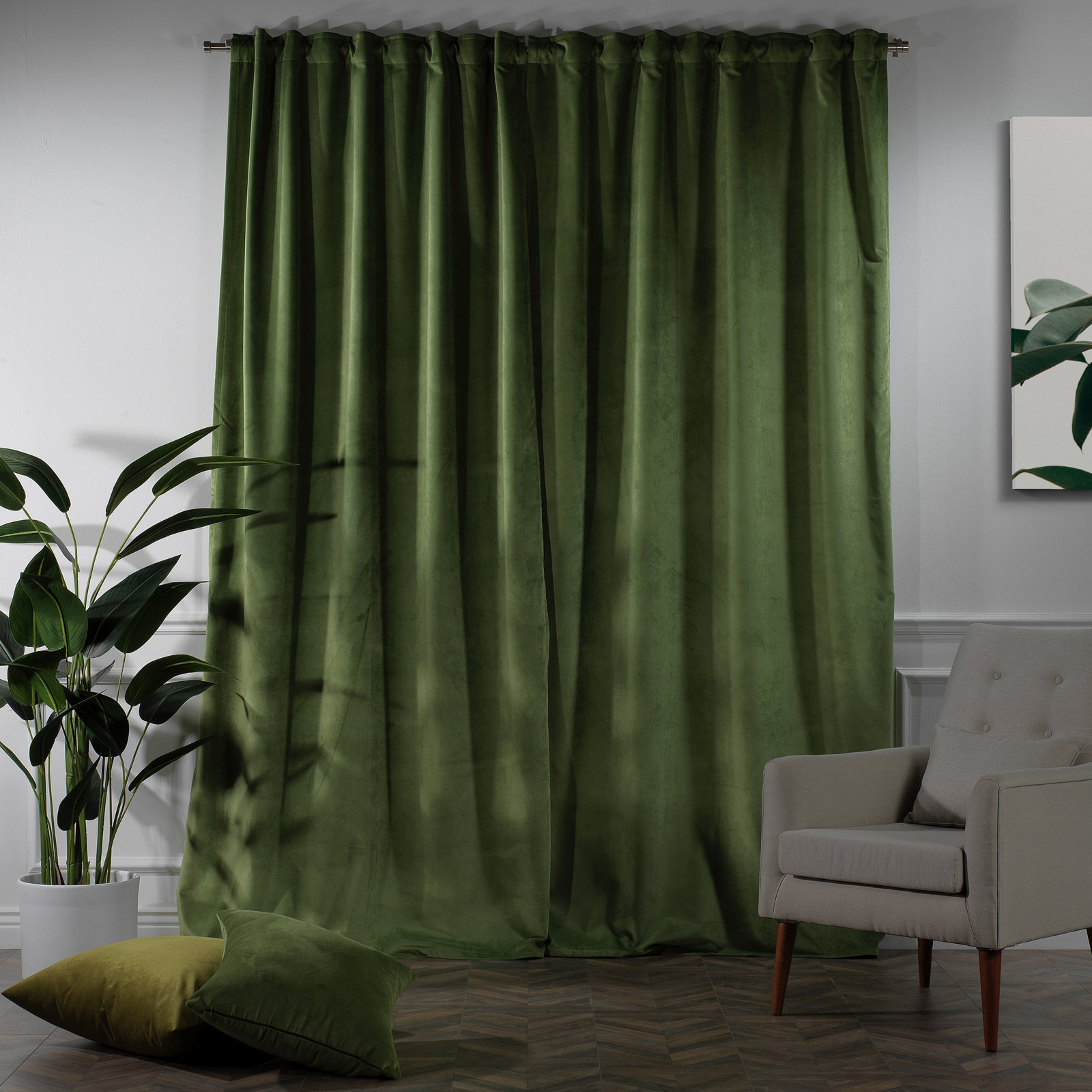 Matte Velvet Extra Wide x Extra Long Custom Made Decorative Double Panel, 52" W x 84" L, 30 Olivine