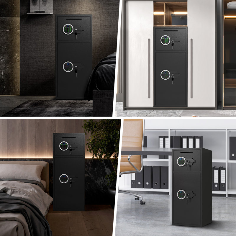 Très grand coffre-fort à empreintes digitales de 6,5 cubes avec fente pour abattant et clavier rétro-éclairé, tirelire avec double système d'alarme et mode silencieux pour les objets de valeur