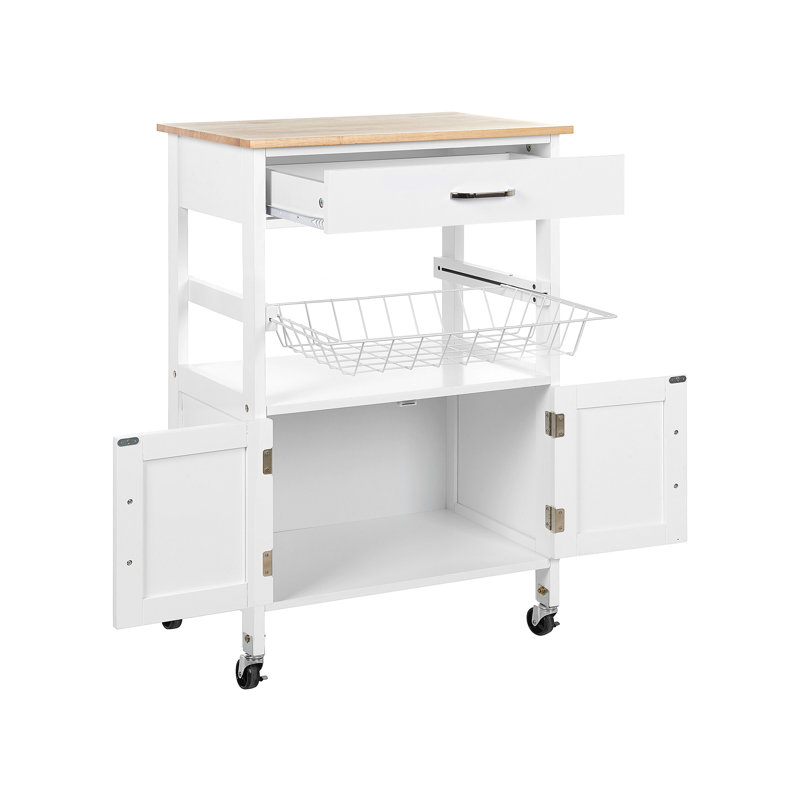 Haverhille Solid Wood Top Kitchen Trolley, White