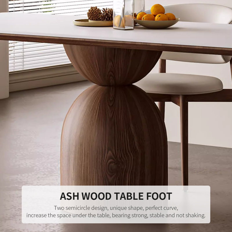 Ash Wood Rock Slab Rectangular Dining Table Sets, 29.5"H x 55"L x 27.56"W