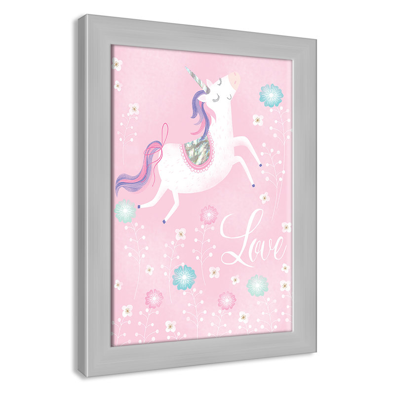 «Love Unicorn», art encadré, H 14 po x l 10 po x P 0,63 po, Cadre argenté