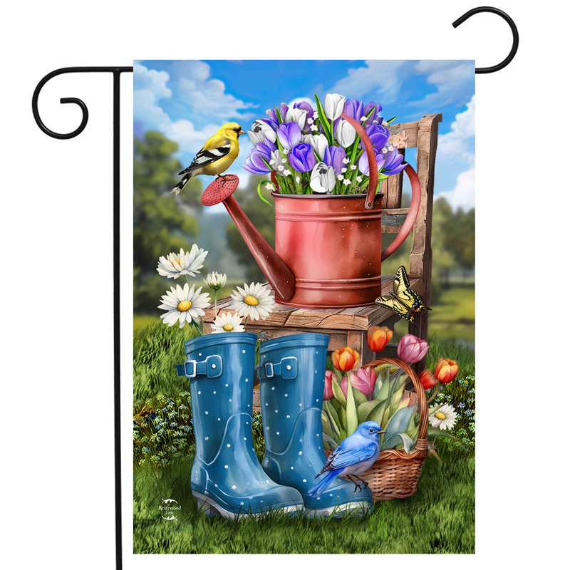 Drapeau de jardin «in the Spring Garden», Printemps bleu/rouge/vert
