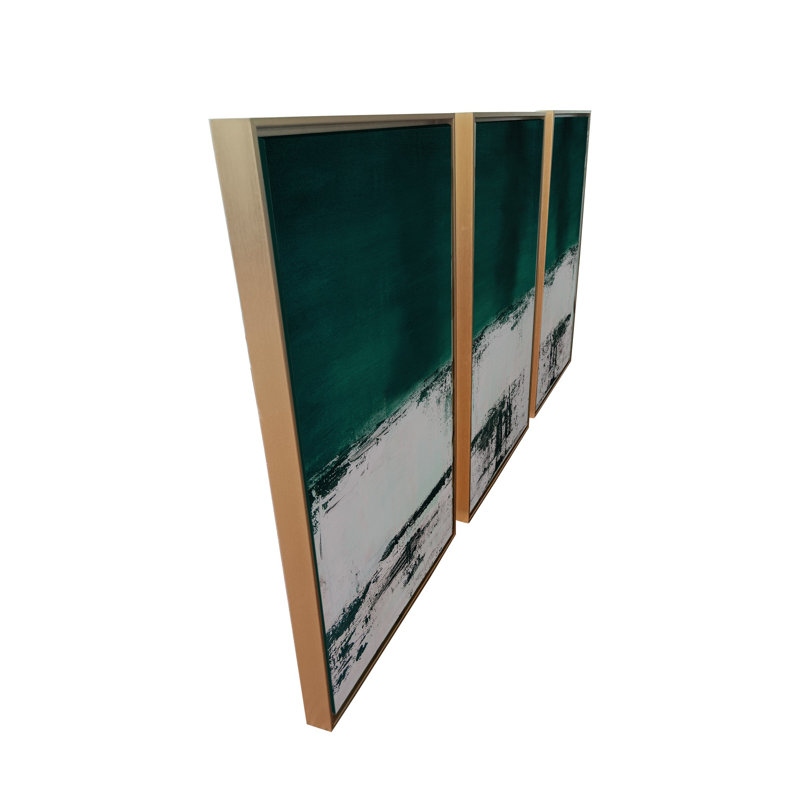 Three Piece Deep Green And Abstract Canvas Wall Art