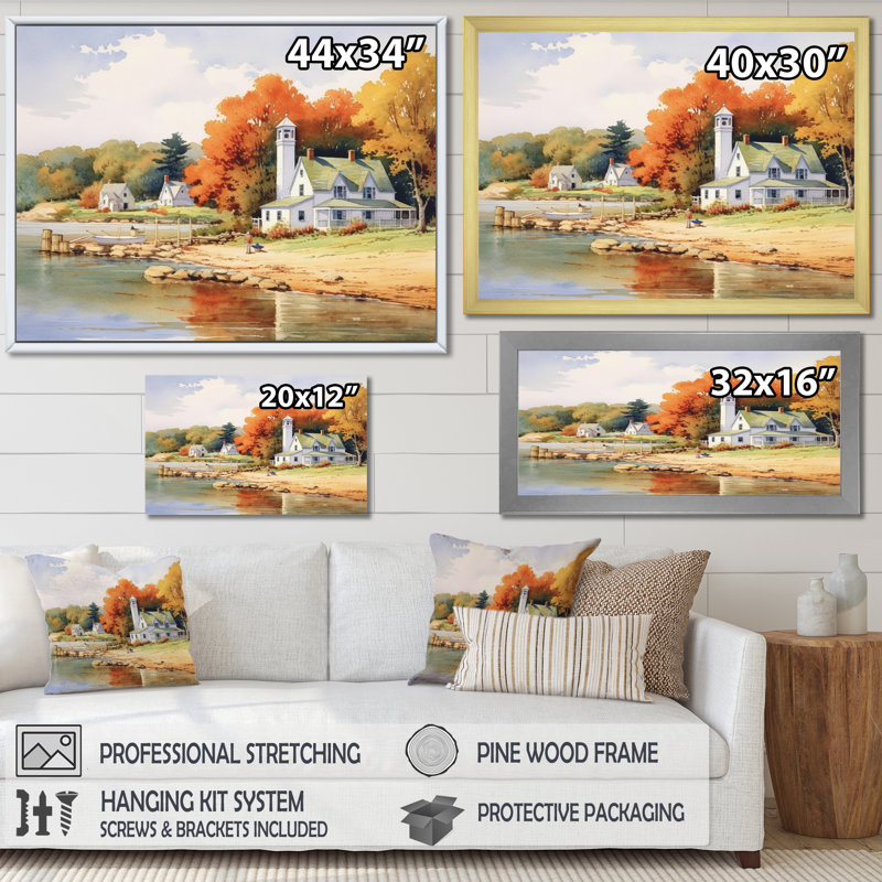 " Connecticut'S Lake Village Charm II ", Wrapped Canvas, 34" H x 44" W x 1.5" D