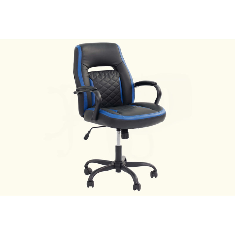 Fauteuil de bureau en similicuir 1 pièce, Noir / Bleu