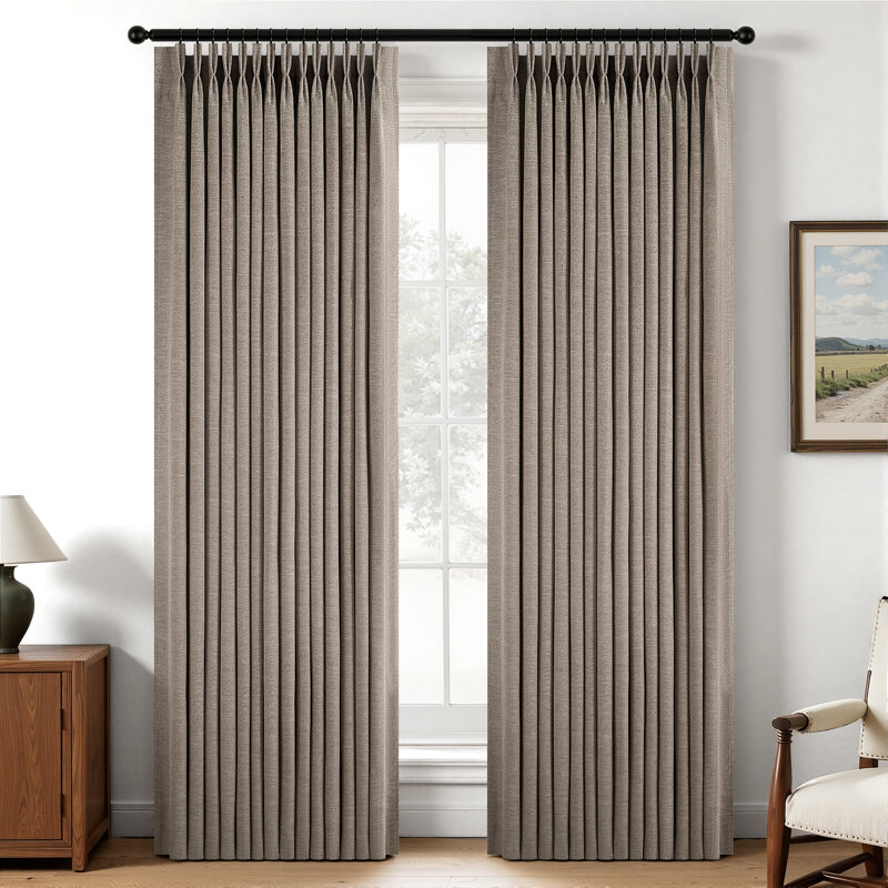 Pinch Pleated Curtains,Full Blackout Drapes Back Tab Pinch Pleat Curtain with Hooks+Rings, DarkFlax, 40" W x 84" L