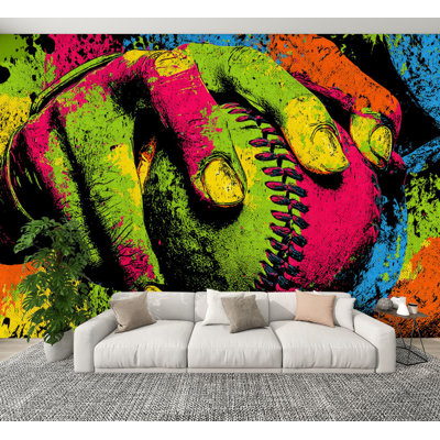 sports Peel and Stick Wallpaper Vibrant Graffiti Baseball Mural for Boys Room Sports Game Room Decor Wall Murals 100"H x 144"W Removable PVC Wall Paper Self-Adhesive Wall Decor for Bedroom Living Room Home Office