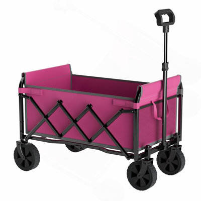 Expandable Dual-Layer Utility Wagon with 100% Extra Space - 225lbs Grocery Cart for Camping, Shopping, Sports, Gardening, Fishing, Pink
