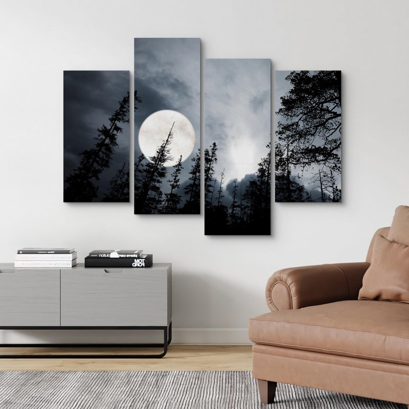 Pleine lune dans la forêt, paysage naturel, 4 pièces