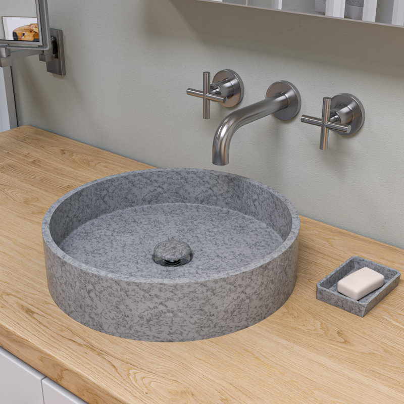 Alfi Brand 15.75'' Matte Gray Natural Stone Circular Bathroom Sink