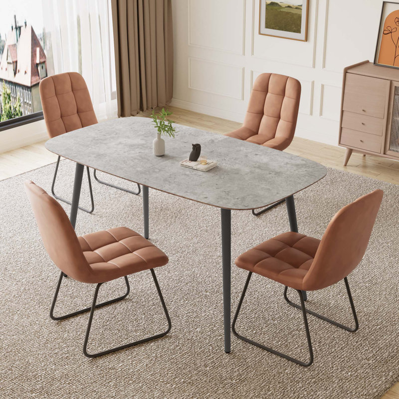 55.1'' Rectangular Dining Table Set, Modern Kitchen Table Set For Kitchen, Dining Room, Home Furniture(1 Table 4 Chairs)