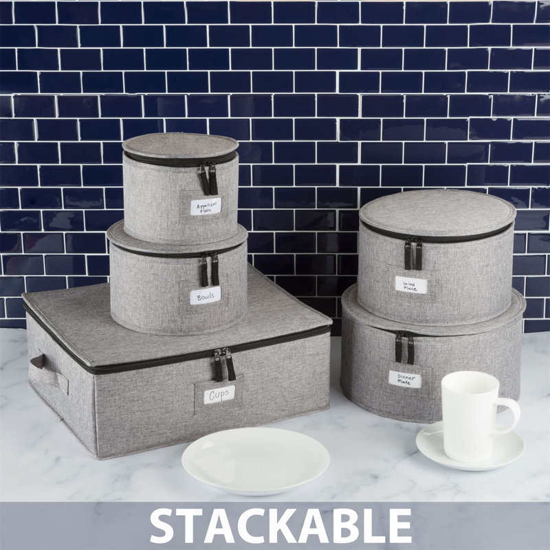 Gray Hard Shell Stackable China Storage Set with Padded Interior