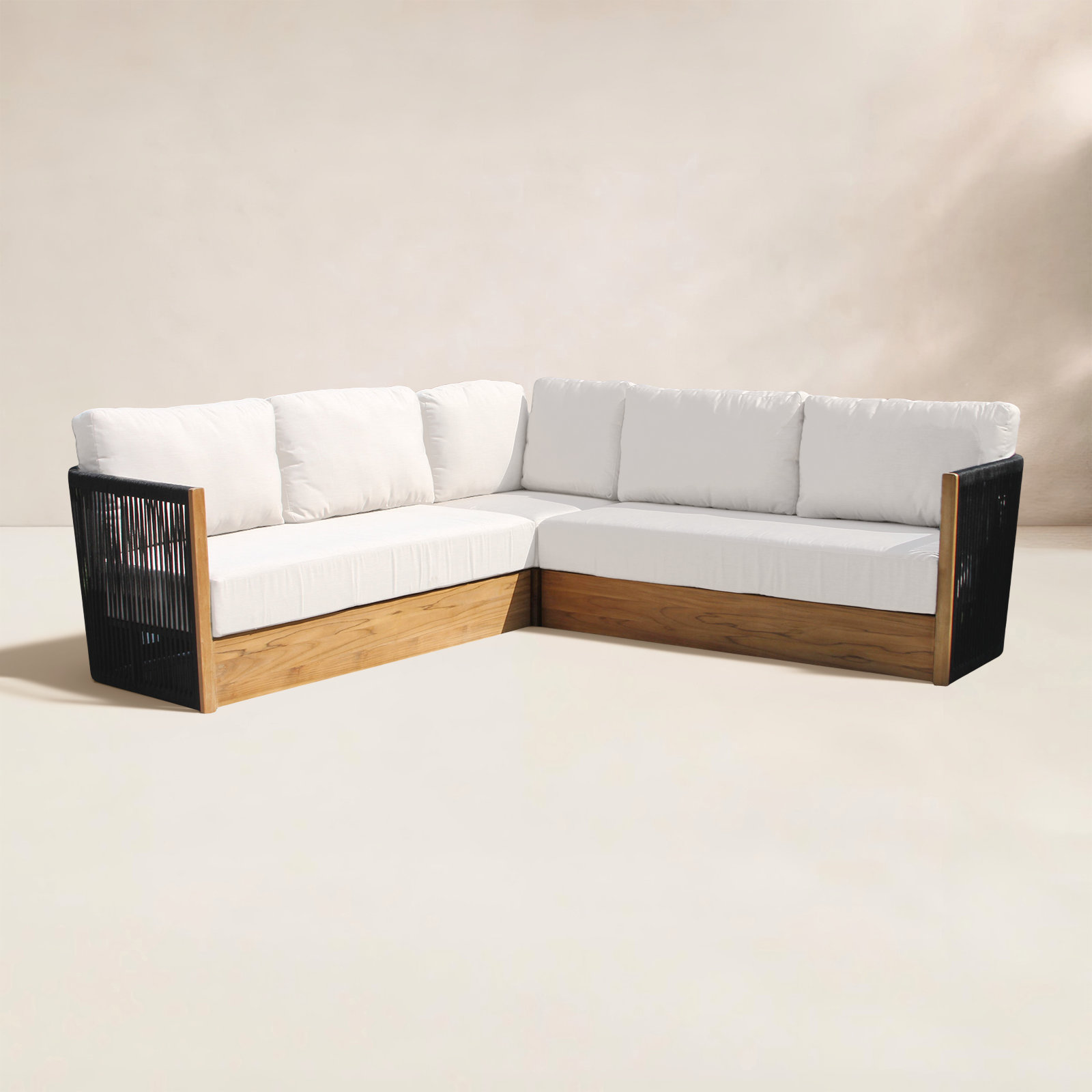 Aniston Teak And Black Rope Sectional W Sunbrella