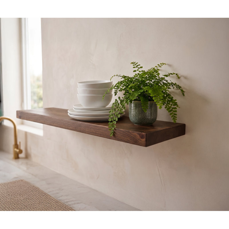 Tablette flottante en bois de pin massif, H 2 po x l 42 po x P 10 po, Bois brun