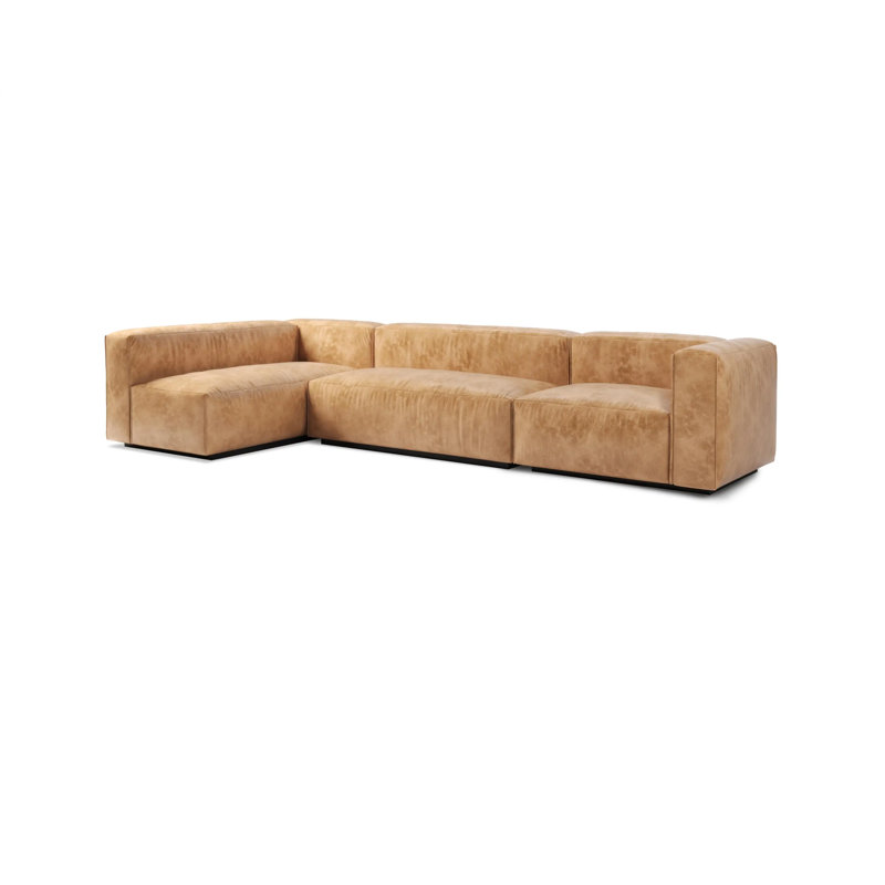 Canapé modulaire en cuir Cleon, Cuir véritable brun clair, Face à la droite